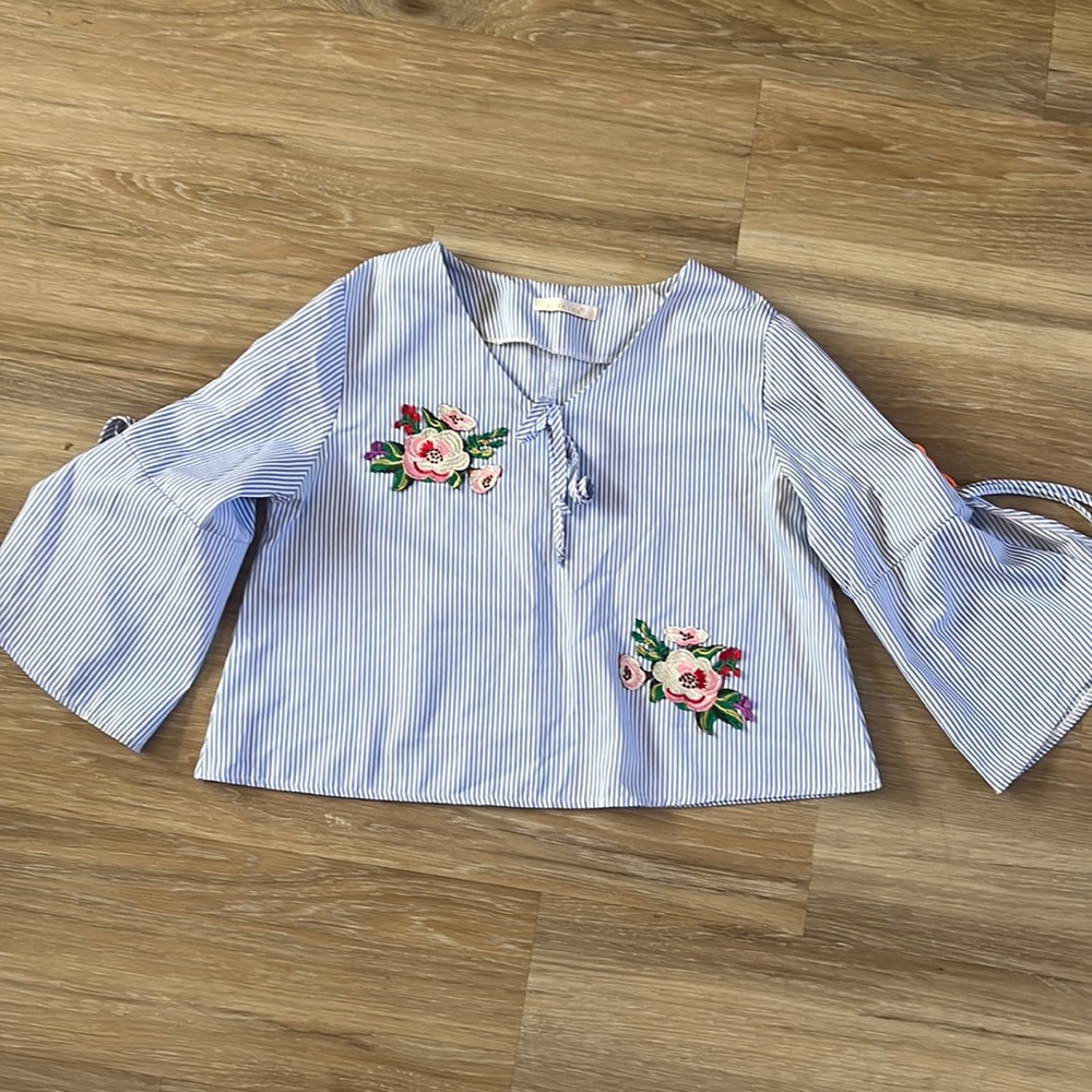 Vintage Mistica Mexico Style stripe embroidered crop top shirt
